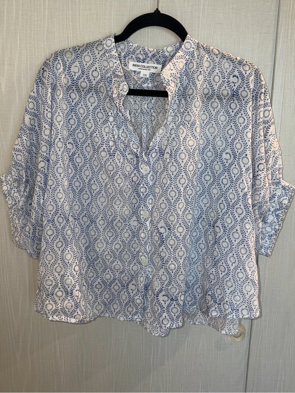India Collection Emerson Fry MANDARIN COLLAR TOP Boho Chic ORGANIC Womens OS